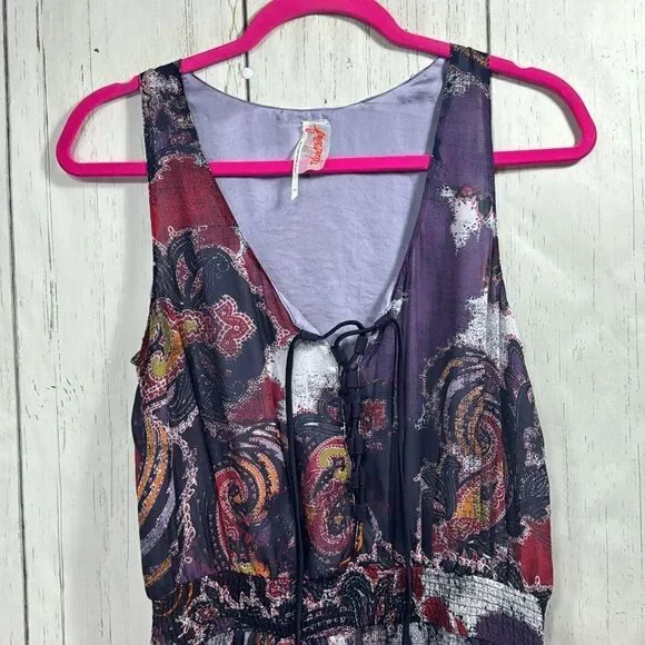 Free People Boho Paisley Print Mini Dress Lace Up Sleeveless Festival Indie - Picture 7 of 16